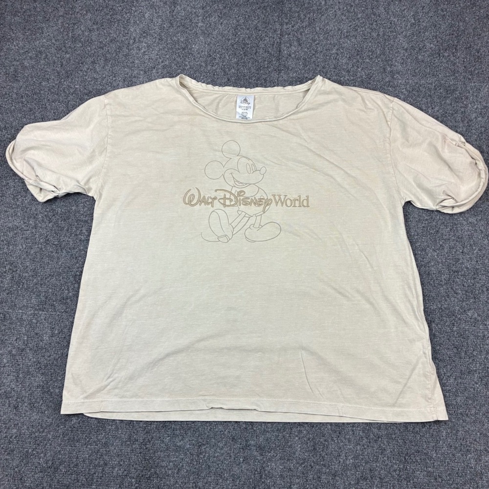 Disney Parks Walt Disney World Mickey Mouse Tan Embroidered T-Shirt Womens XL